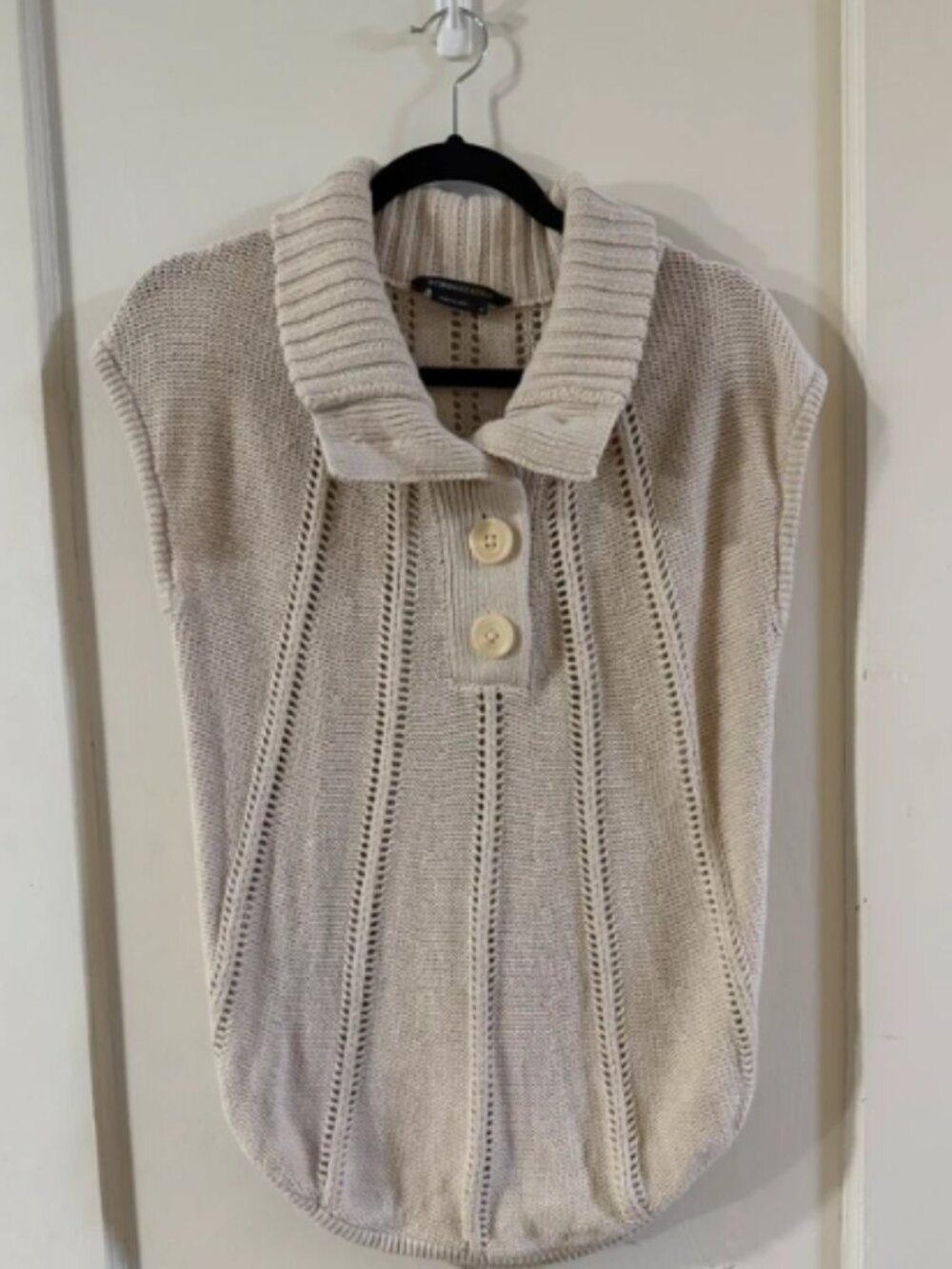BCBGMAXAZRIA Wool Blend Open Knit Poncho Sweater Vest Medium